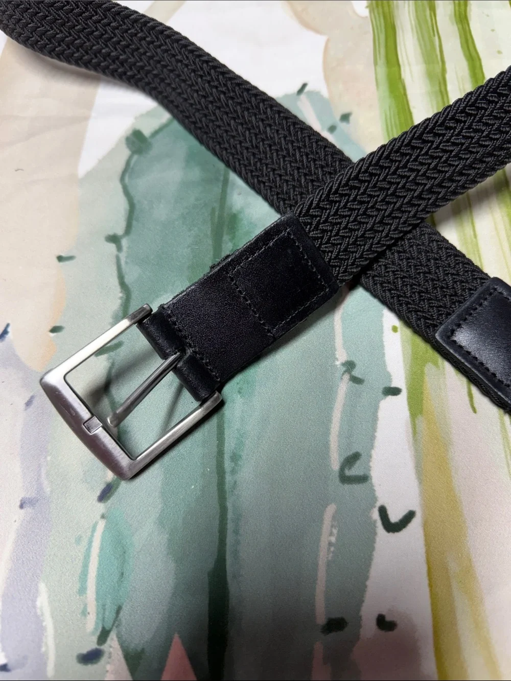 Black Braided Men’s Belt with Silver Buckle sz 40
